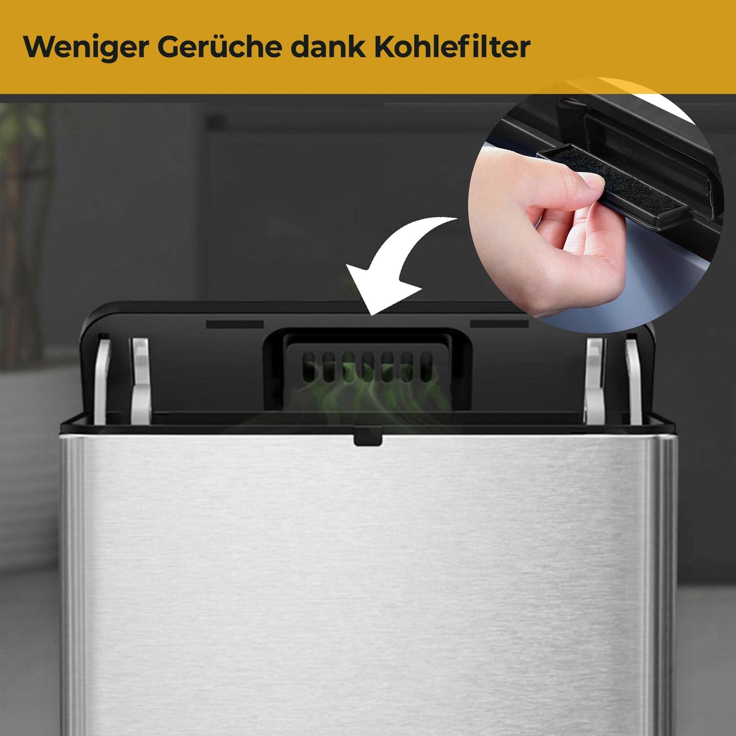 SILBERTHAL 3L stainless steel kitchen compost bin with lid and activated carbon filter. Dishwasher-safe inner container for odor-free composting in the kitchen.