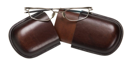 MIKA 28071302 - Large eyeglass case made of genuine saddle leather in brown, round case for glasses and eyewear, glasses box for men and women, brown glasses storage, sunglasses case approx. 18 x 8 x 4 cm.