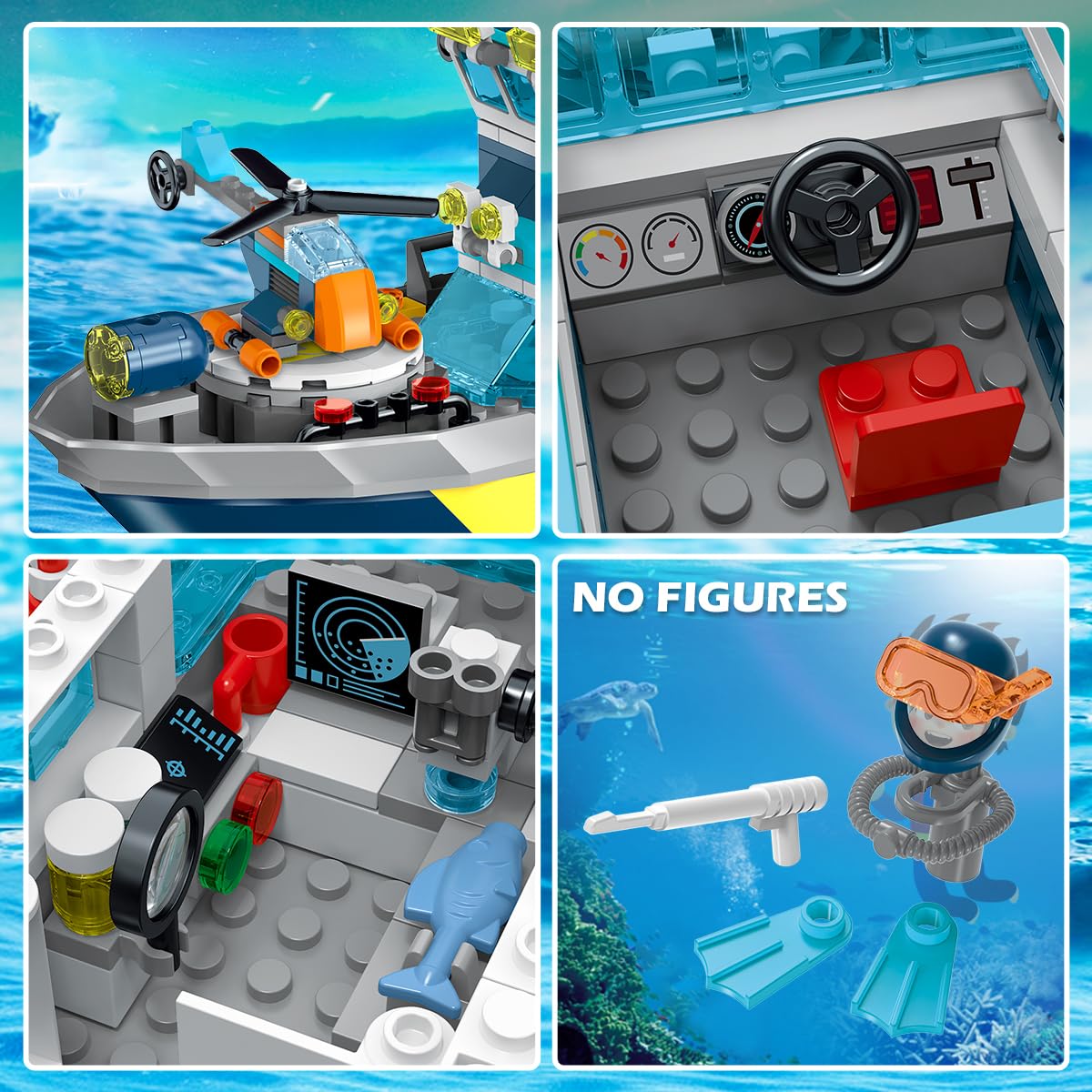 HOGOKIDS City Floating Boat Building Kit with LED Lights - Fun Arctic Explorer Ship Building Brick Ocean Exploration with Helicopter Submarine Birthday Gift for 6+ Year Old Boys Girls Kids