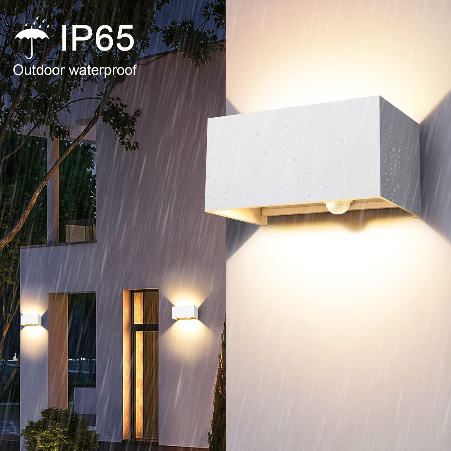 Kingwen 20W LED wall lights with motion sensor White indoor wall lamp 3000K outdoor lamp with motion sensor Warm white LED wall light indoor rectangular adjustable beam angle outdoor wall lamp IP65
