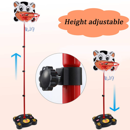 PELLOR 170cm Adjustable Basketball Stand, Basketball Hoop with Board Stand Hoop Set with Net and Ball Outdoor Indoor Adjustable Sport Game Play Set for Children Kids Gift