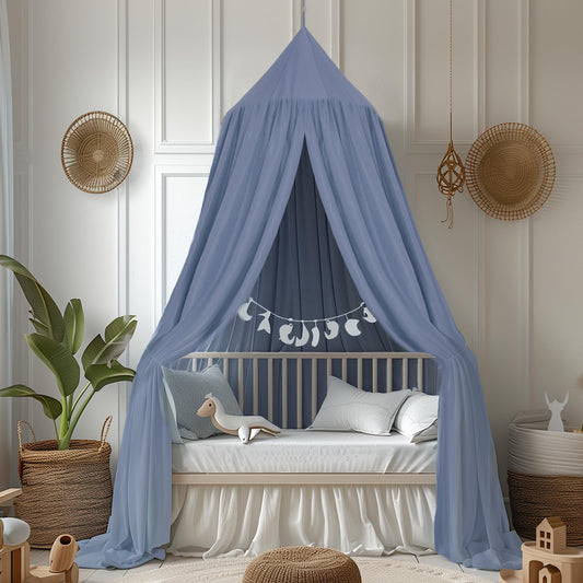 SESAME canopy nursery, crib canopy baby room 4 colors, hanging round princess insect net mosquito net, for nursery and playroom decoration, 56 * 230 * 450cm (Blue)