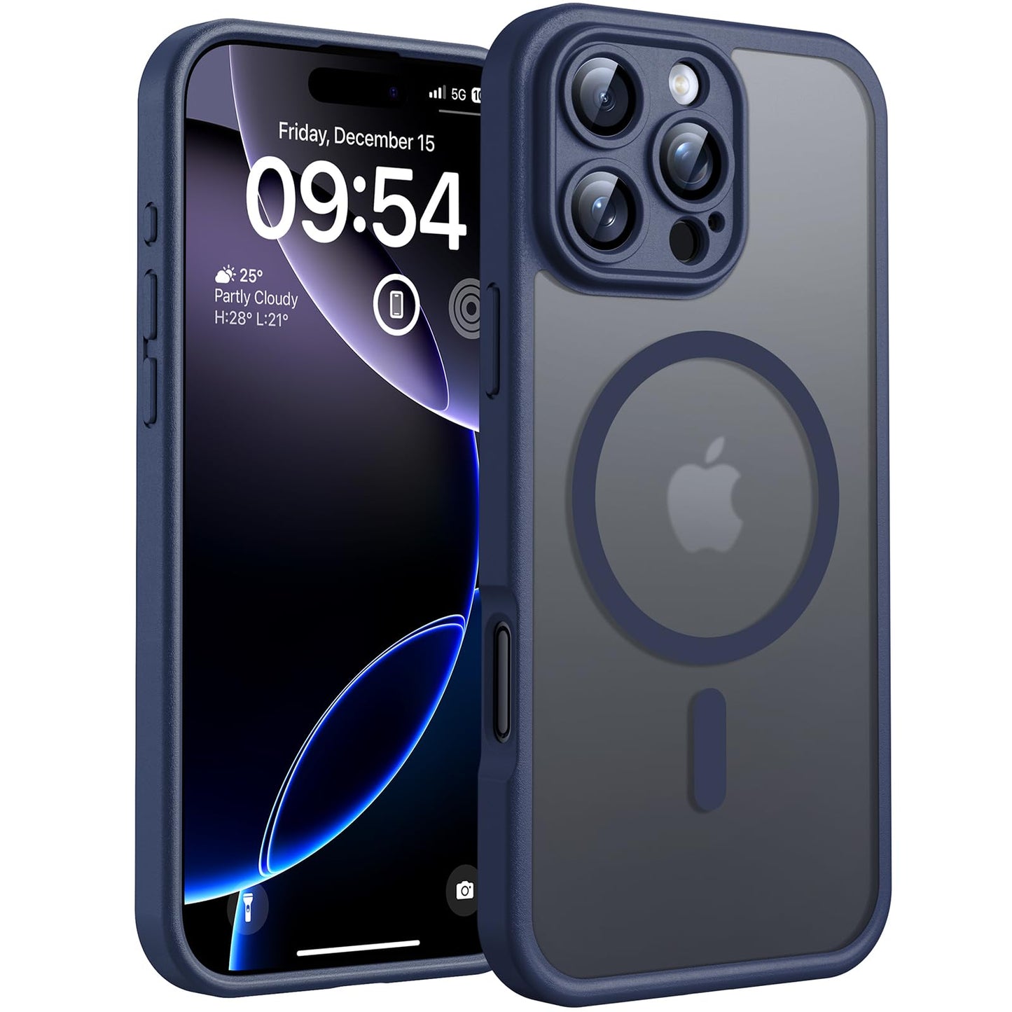 TOCOL iPhone 16 Pro case for Magsafe, with full camera protection, shockproof and scratch-resistant. Transparent back with magnetic closure in blue color.