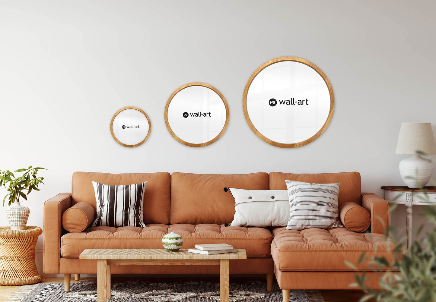 K&L Wall Art Round Wooden Picture Frame Natural for 30cm Ø Posters MDF Wood Frame Modern Living Room Hallway Round Wood Look