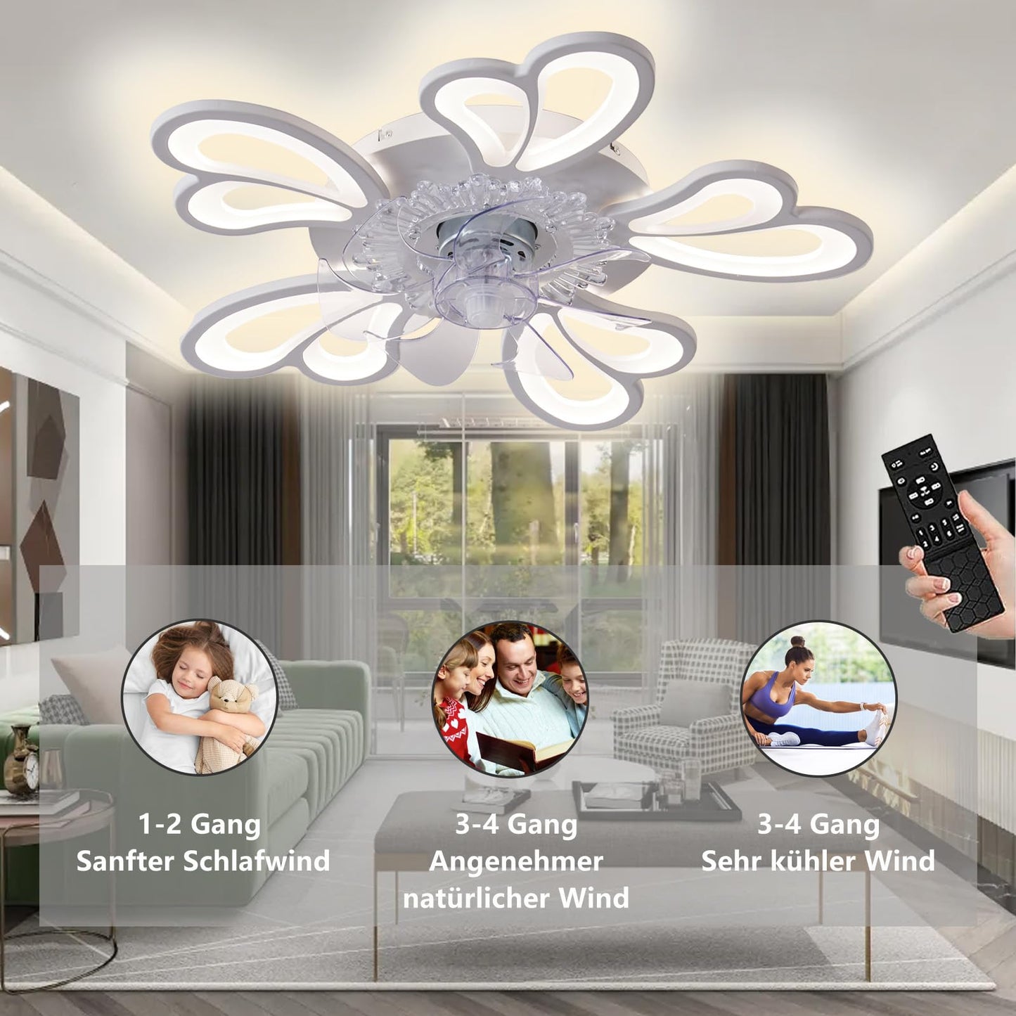 MiiR Quiet Ceiling Fan With Lighting, LED 50W Dimmable Ceiling Light With Fan With Remote Control And APP, 6-Speed Wind Speed Ceiling Light For Bedroom Living Room Lamp