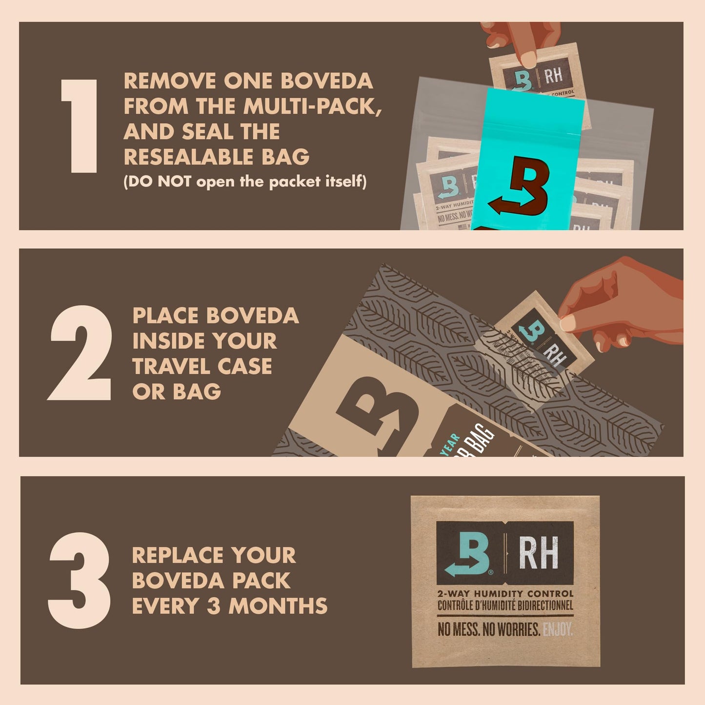 Boveda for cigars/tobacco | 2-way moisture regulation at 75% Relative Humidity | Size 8 protects up to 5 cigars | patented technology for cigar humidors | resealable packaging of 10 pieces