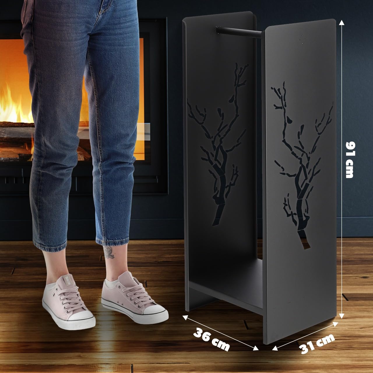 KADAX firewood rack, made of sturdy steel, black firewood holder, powder-coated firewood shelf in various patterns (30 x 35 x 90 cm Premium)