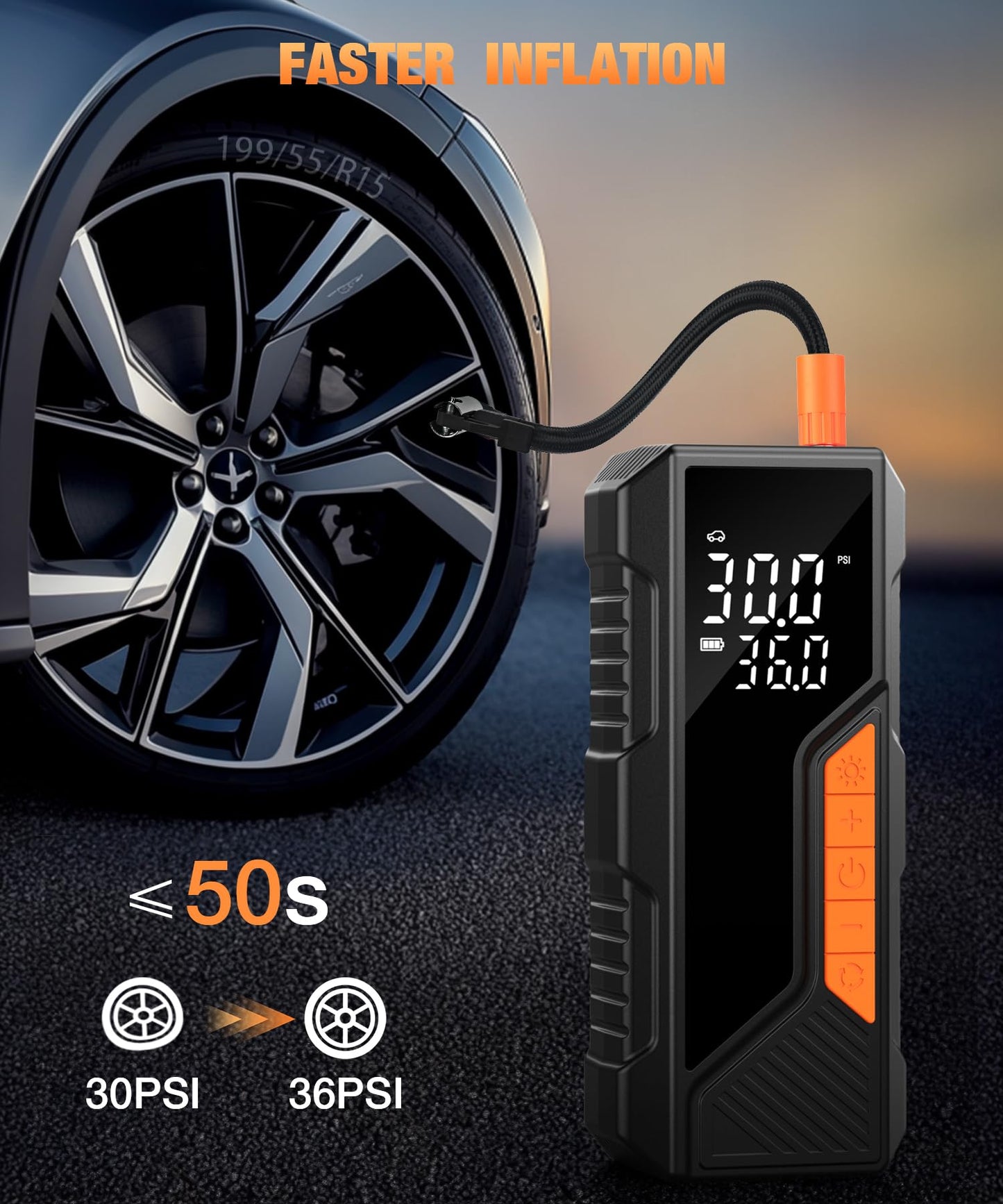 bedee Portable Electric Air Pump, Battery Air Pump, 12v Electric Bike Pump with Digital Pressure Gauge, LED Light, 150 Psi Air Compressor for Car Bike Motorcycle