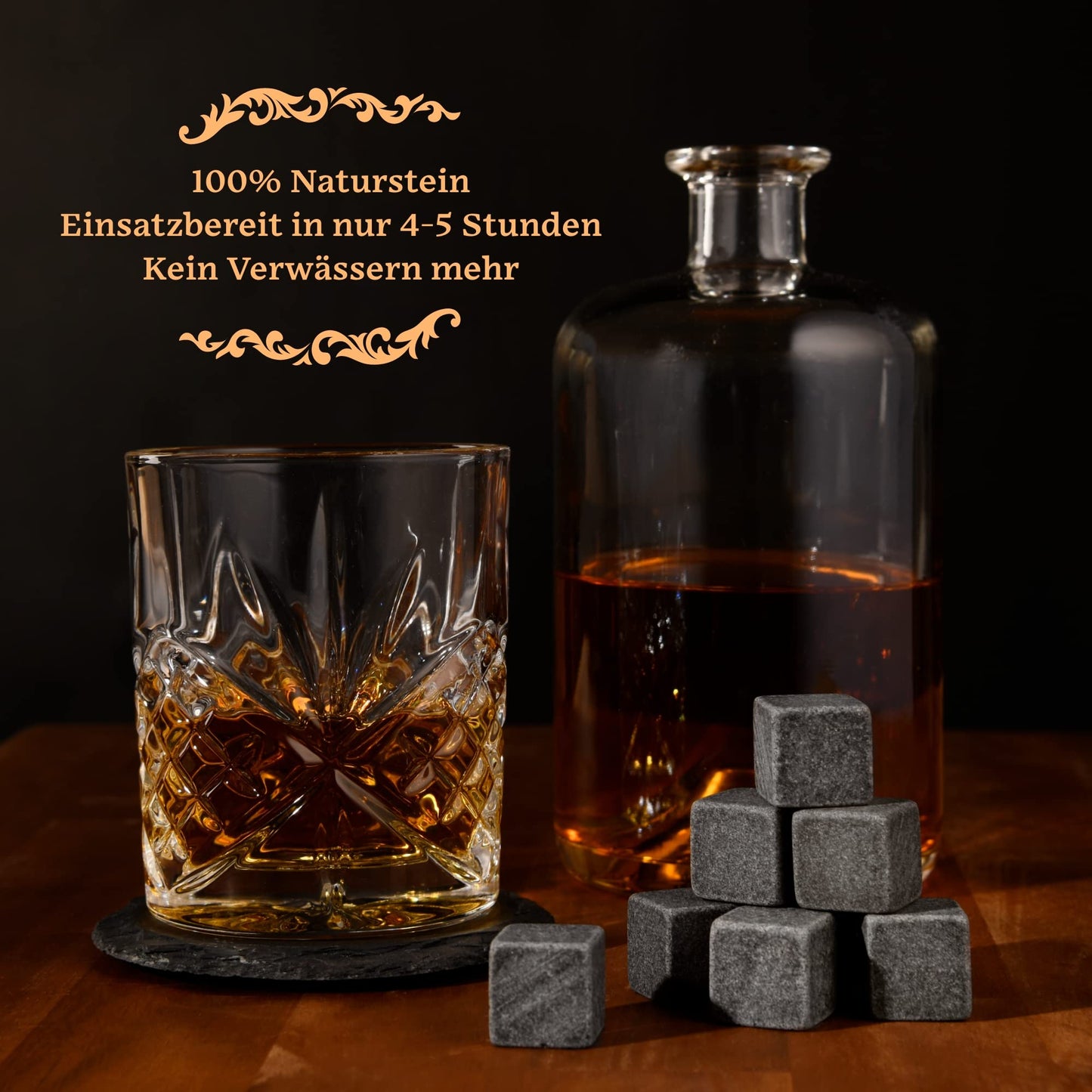 GOURMEO Whiskey Glass Set with Whiskey Accessories Stones - 2 Whiskey Glasses & 8 Cooling Stones - Whiskey Gift Set with Stainless Steel Tongs - Whiskey Gift Set for Men.