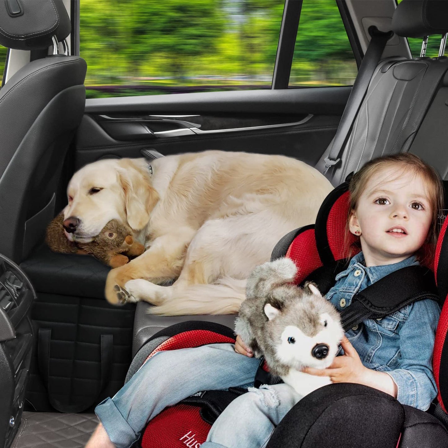 GOYJOY Dog Seat Extender for SUV, Truck, Sedan, front and back seat extension with storage, can hold up to 90kg, for large, small, medium pets.