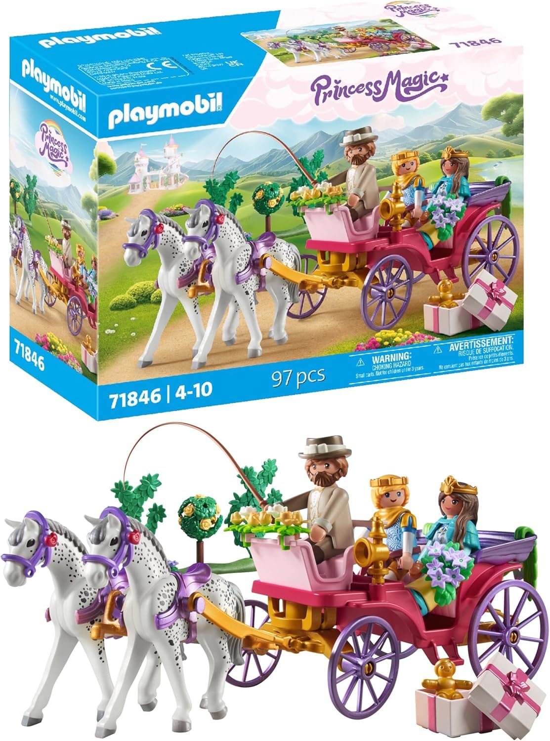 PLAYMOBIL | Princess Magic | Carriage Ride with Princess and Prince | Princess Toy | Fairy Tale Toy for Kids aged 4 and up | 71846
