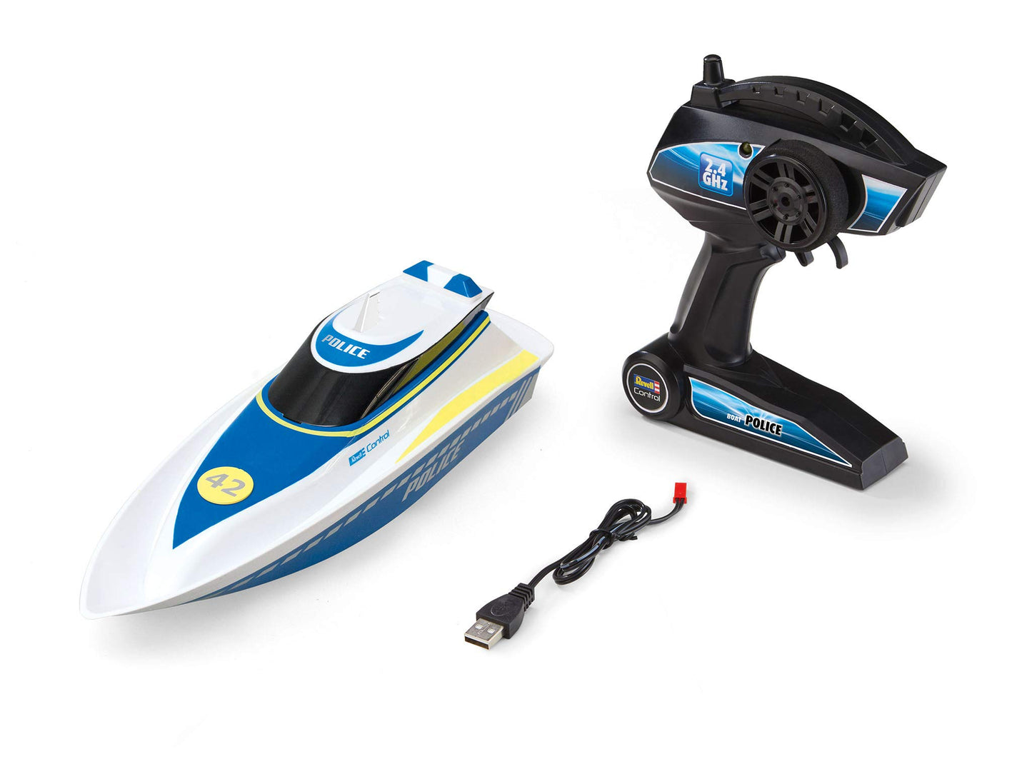 Revell Control Police Boat I Remote-controlled RC boat I for kids and adults aged 8 and up I With Li-ion battery for hours of action I With ergonomic pistol remote control I 2.4 GHz