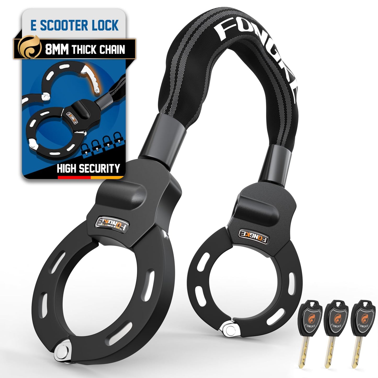 E scooter lock, 8mm thick chain lock, portability lock for e scooter, handcuff lock, 60cm high security bike lock.