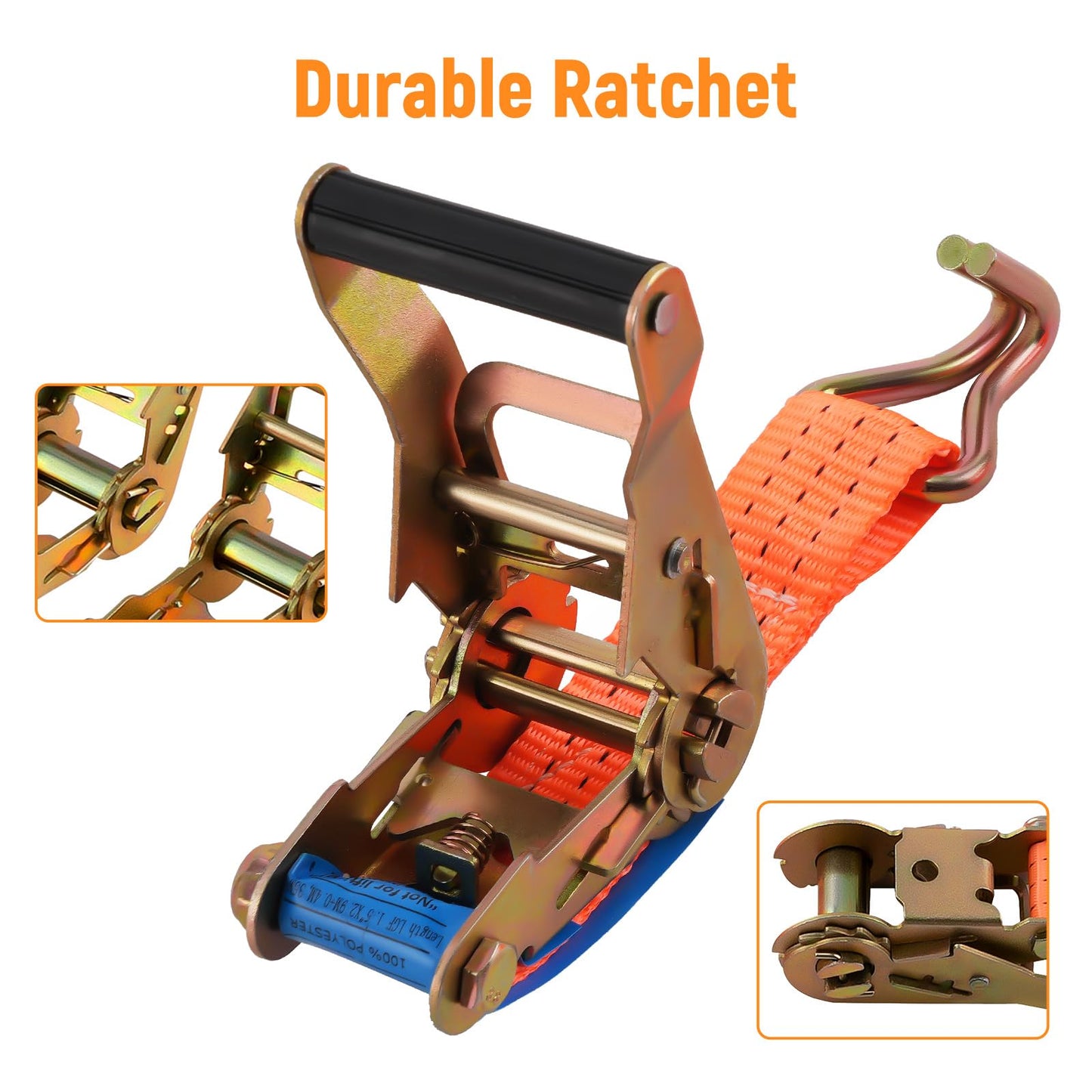 4 pieces of 2000kg 3m ratchet tie-down straps, 2 pieces, with hooks. Ratchet straps lashing EN 12195-2 35mm 2000 daN 2t for professional load securing.