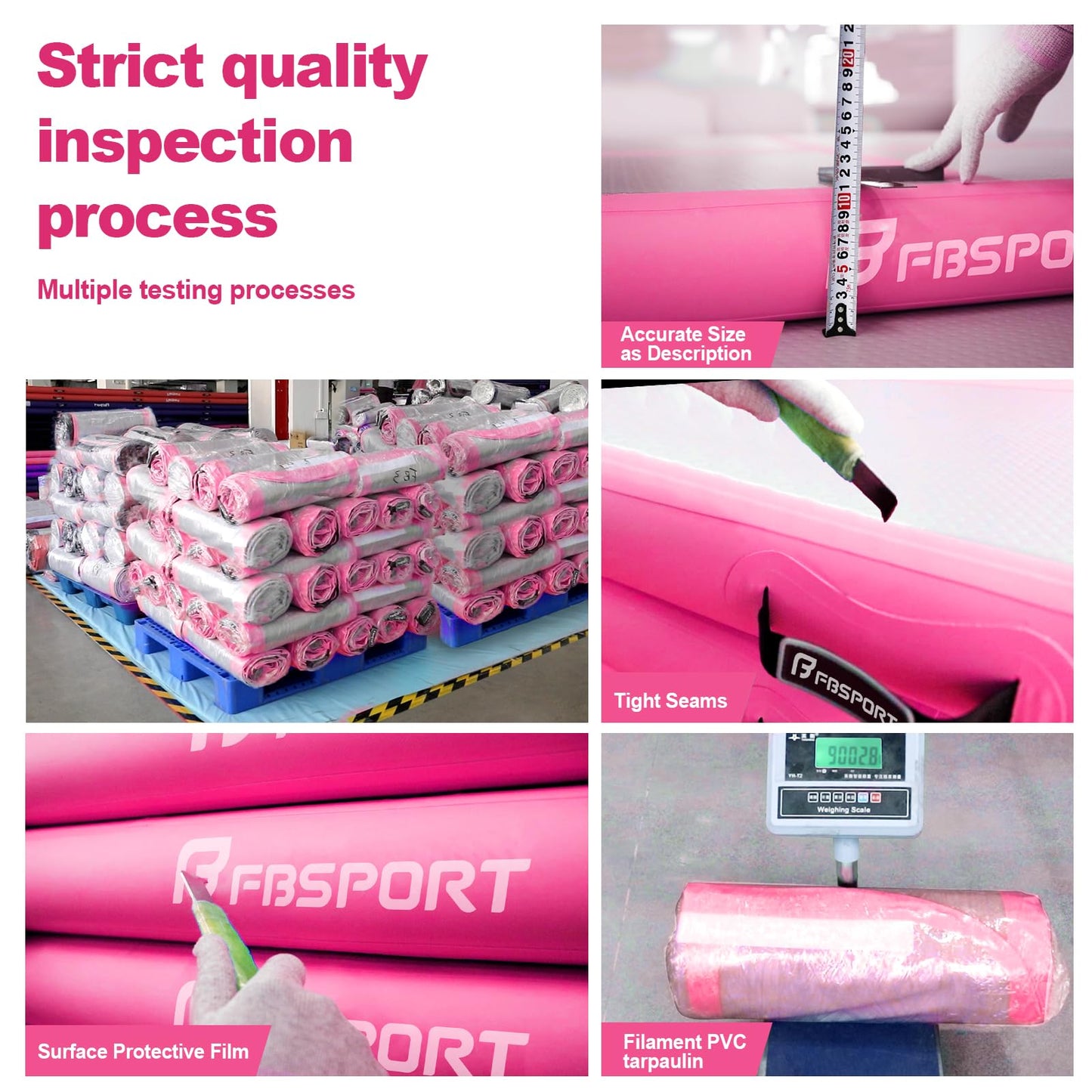 FBSPORT Airtrack mat, 10cm thick 5M tumbling mat, gymnastics mat with air pump, training mat with carrying bag, gymnastics mat for home, outdoor, yoga.