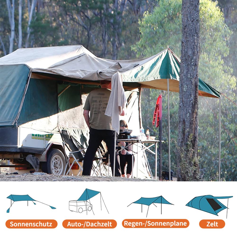 wiipara tent pole telescopic pole 2-piece set, set-up pole for tarp, tent, sunshade camping tarps adjustable up to 200cm, pole for sunshade attachment, silver