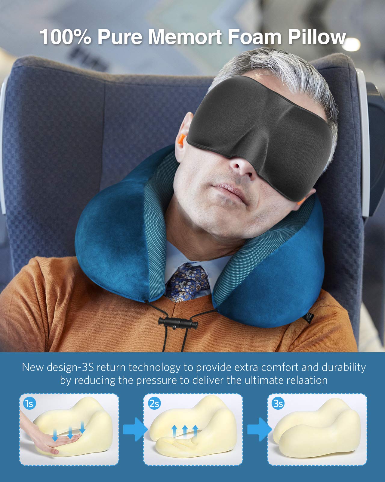HOMIEE Travel Neck Pillow, Orthopedic Memory Foam Neck Pillow for Sleeping, Ergonomic Neck Support Pillow made with the Best Memory Foam for optimal comfort.