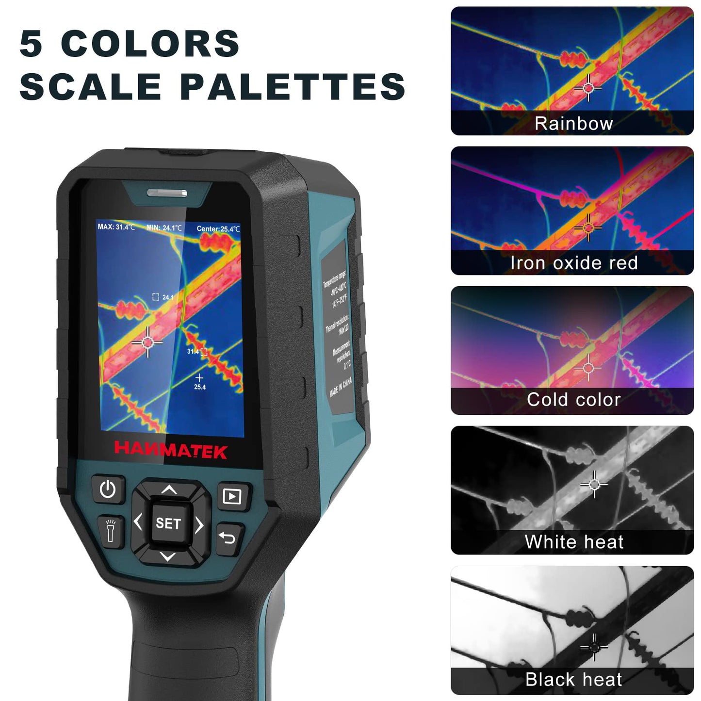 Infrared thermal imaging camera HANMATEK Ti120, resolution of 120 x 90 pixels, temperature range -20°C to +400°C, Professional thermal imaging camera ± 2% accuracy of the measurement value.