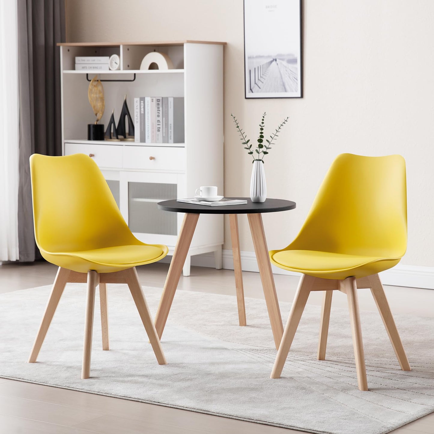 WOLTU Dining Chairs Set of 4, Scandinavian Kitchen Chairs, Retro Design, Seat Upholstered in Faux Leather, with Solid Wood Legs, up to 150 kg load capacity, Yellow