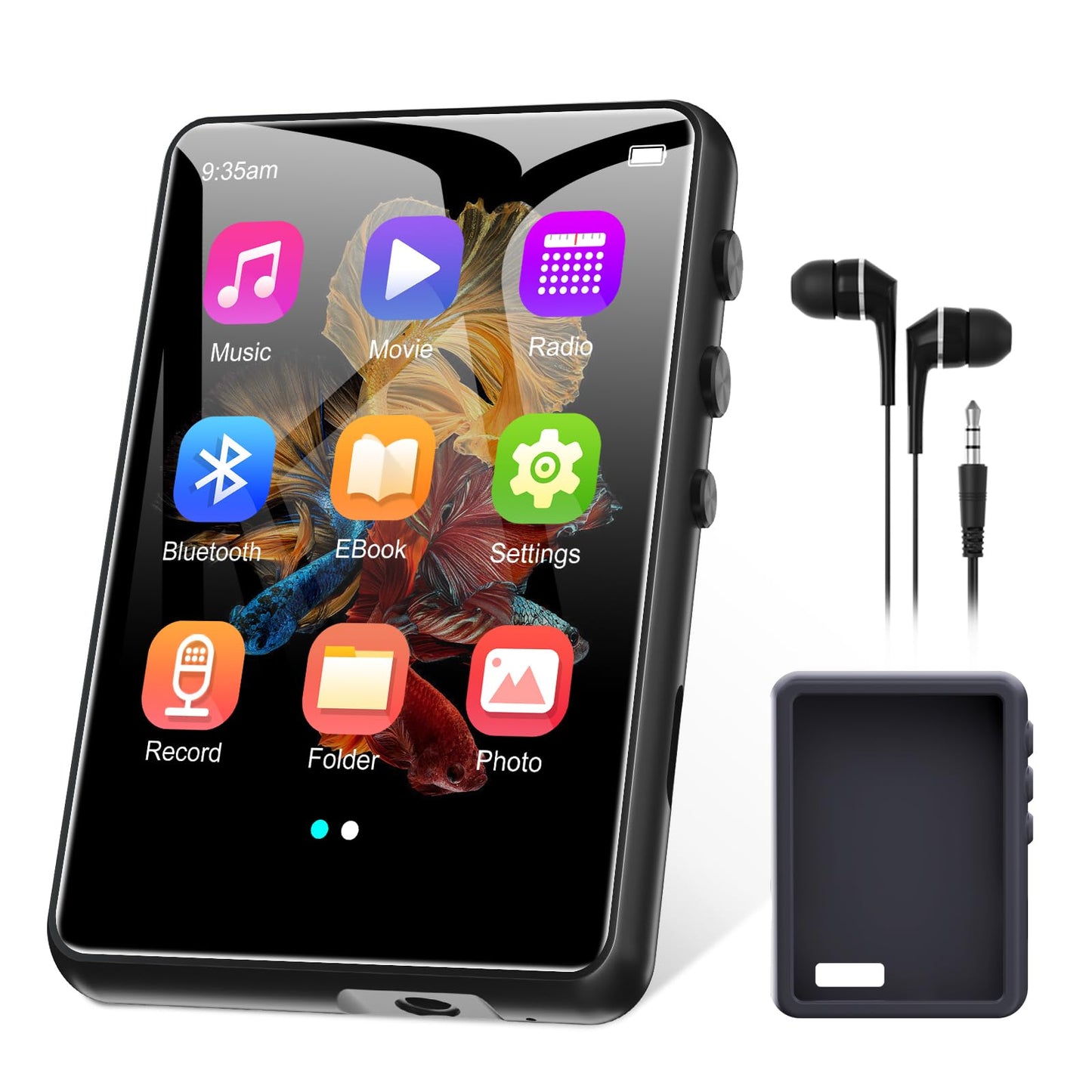 64GB MP3 Player Bluetooth 5.3 2.4" Full Touchscreen Portable MP3 Player with Speaker, Voice Recording, FM Radio, Line Recording Support 128GB Kids Mp3 Player (Black)