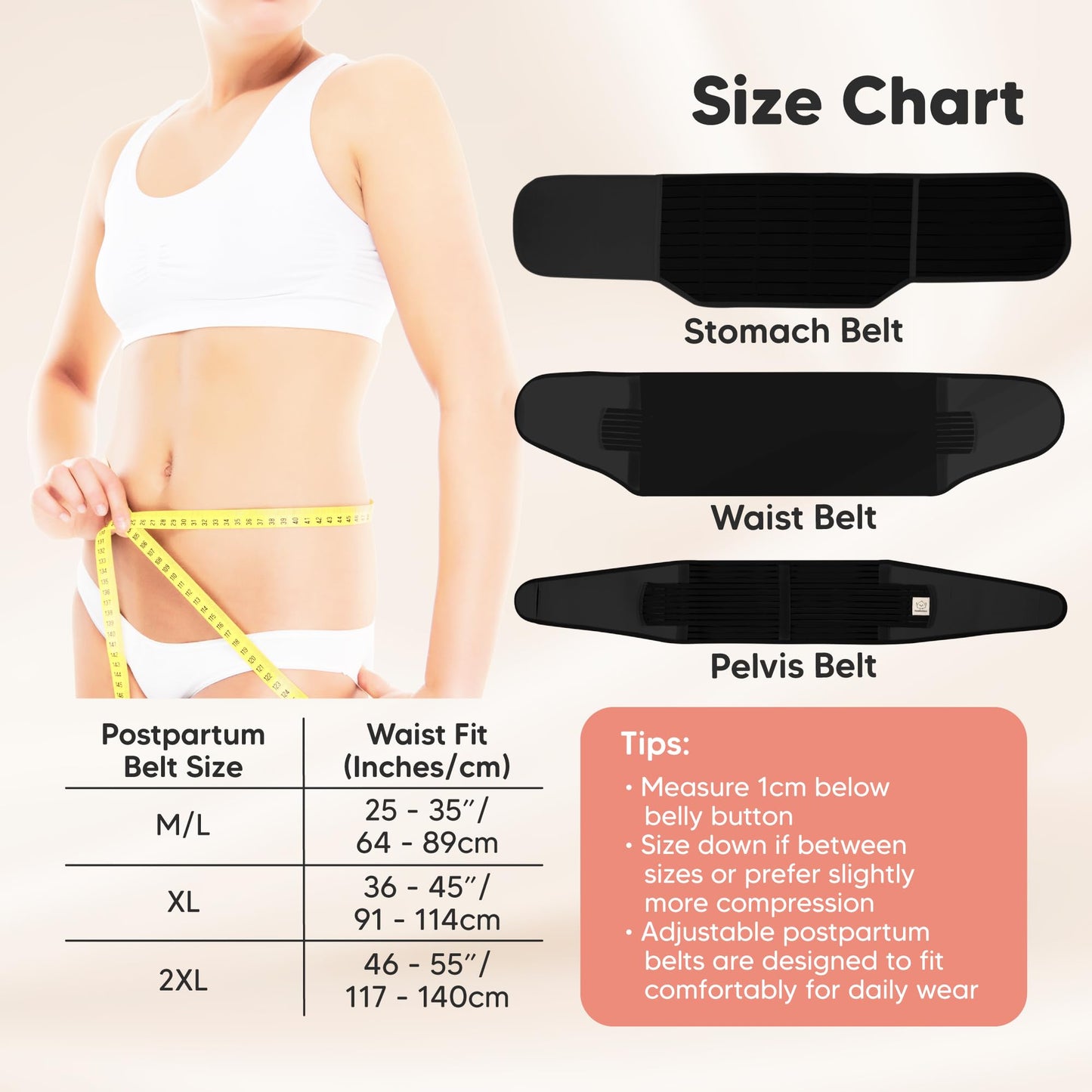 KeaBabies Revive 3 in 1 Postpartum Belt for Women - Belly Wrap After Birth C-Section, Recovery Belt After Birth, Belly Band After Birth, Pregnancy Belly Wrap (Midnight Black, M/L)