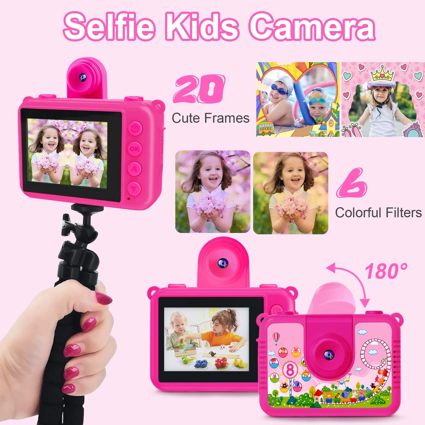 GKTZ Gift for Girls 3-12 years old, Kids Camera waterproof with 32GB SD card, 20MP & 1080P HD Selfie Digital Camera for Kids, Children's Underwater Camera