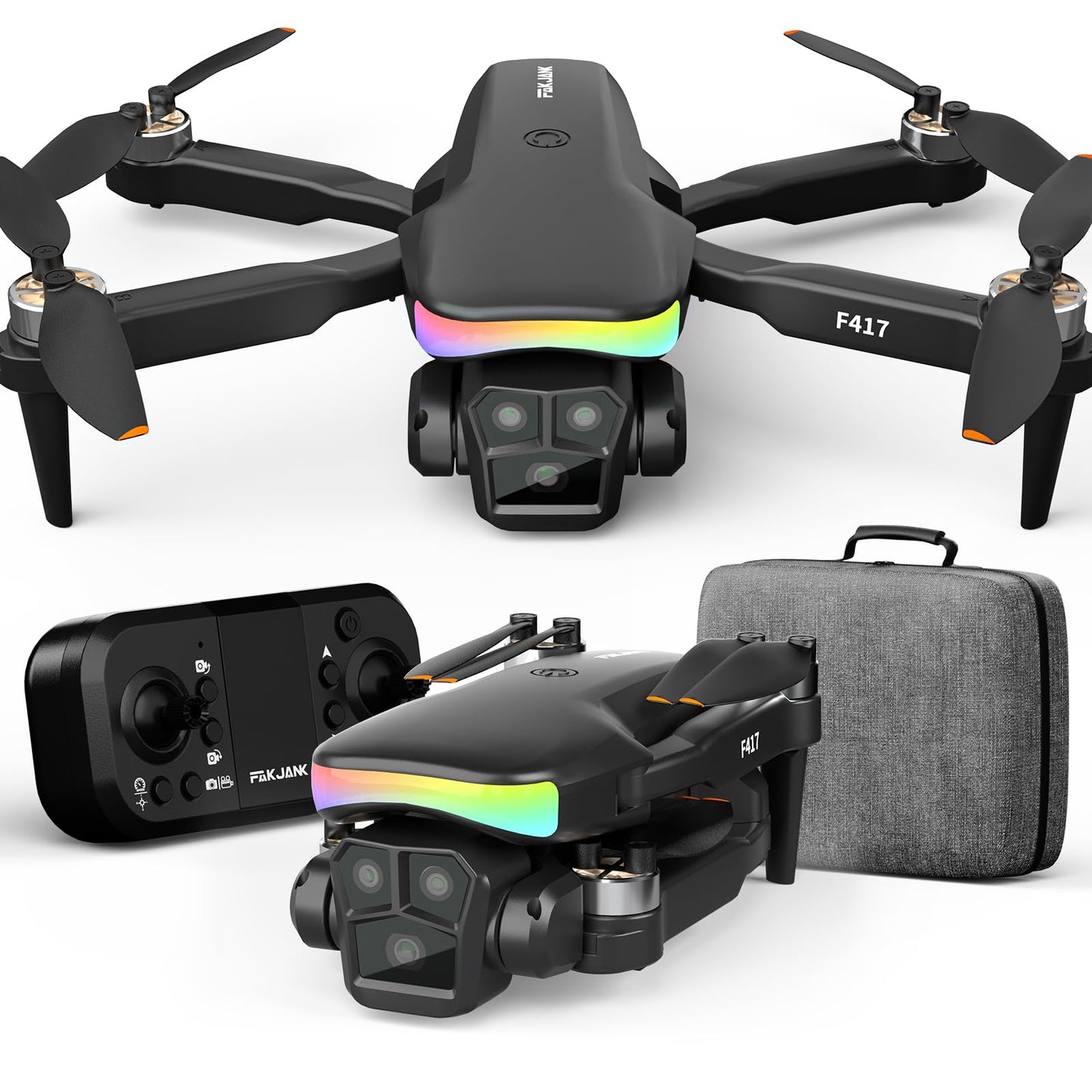 Drone with camera for kids & beginners, LED Strip 1080P HD dual camera, 90° adjustable, optical flow positioning, modular battery, app remote control, one-key takeoff/landing, for boys & girls, carrying case.
