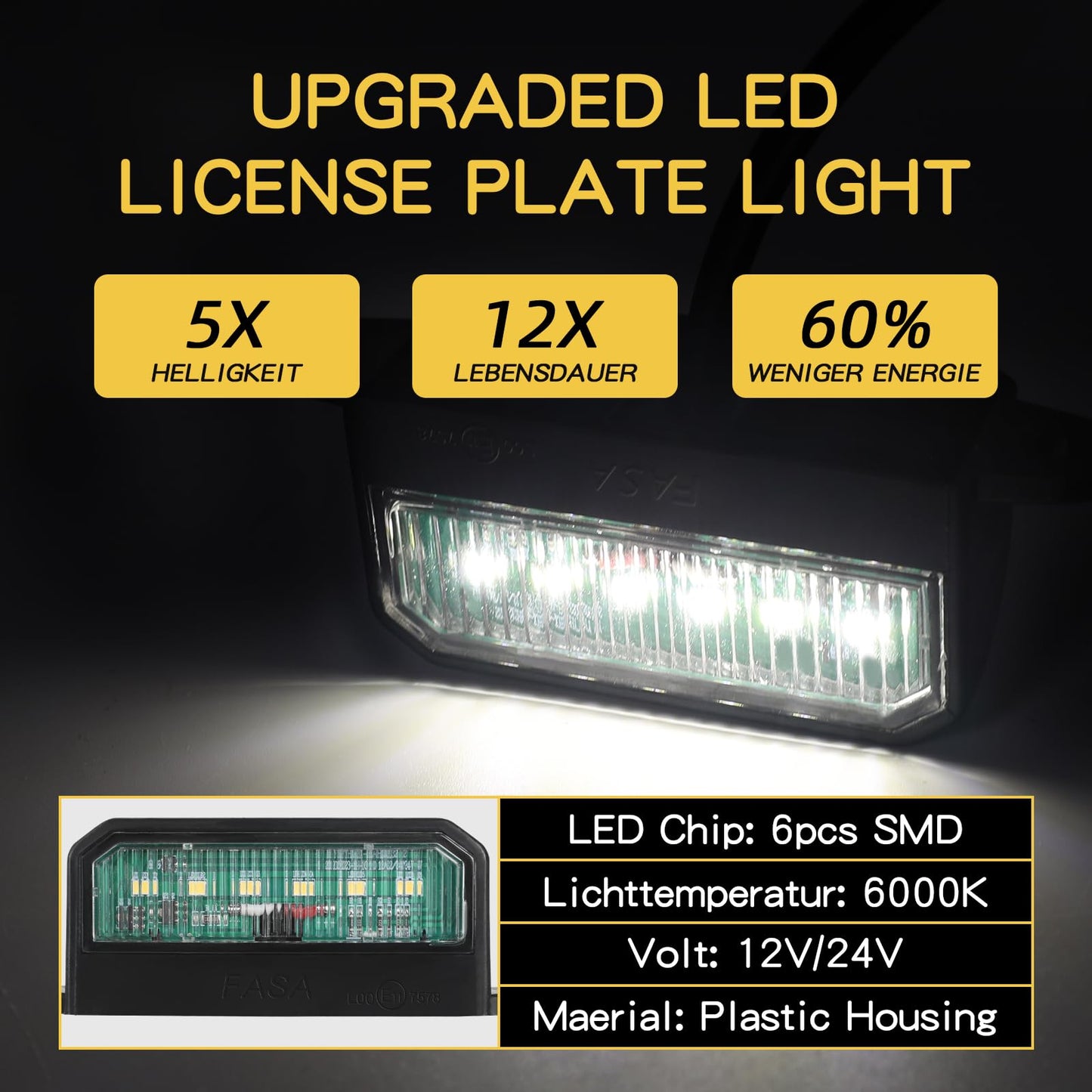 AOHEWEI 2 x LED License Plate Lights Rear License Plate Lights 12~24V Waterproof Perfect For Truck Or Boat