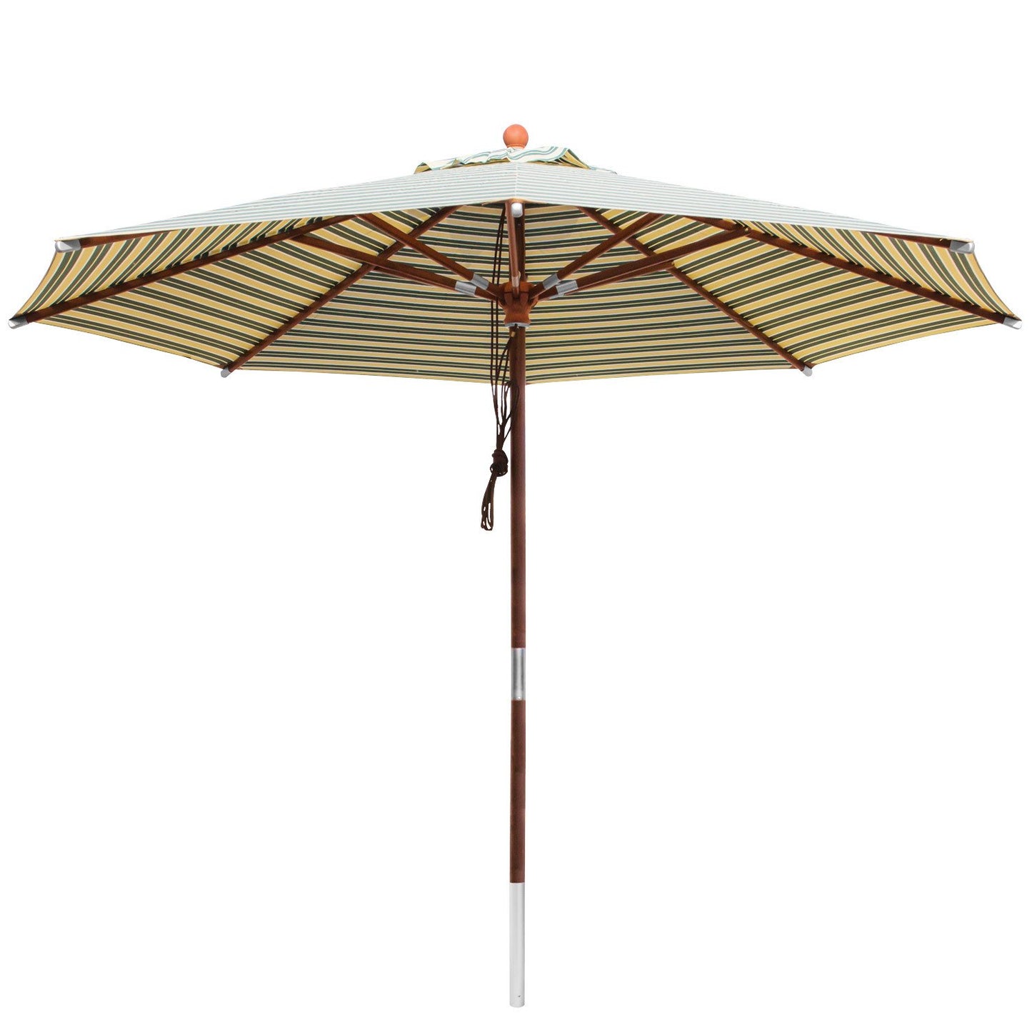 Anndora® sun umbrella wood 3.5 m round garden parasol market umbrella 350 cm - with wind vent - striped green white yellow.