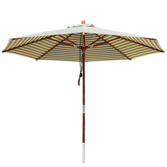 Anndora® sun umbrella wood 3.5 m round garden parasol market umbrella 350 cm - with wind vent - striped green white yellow.