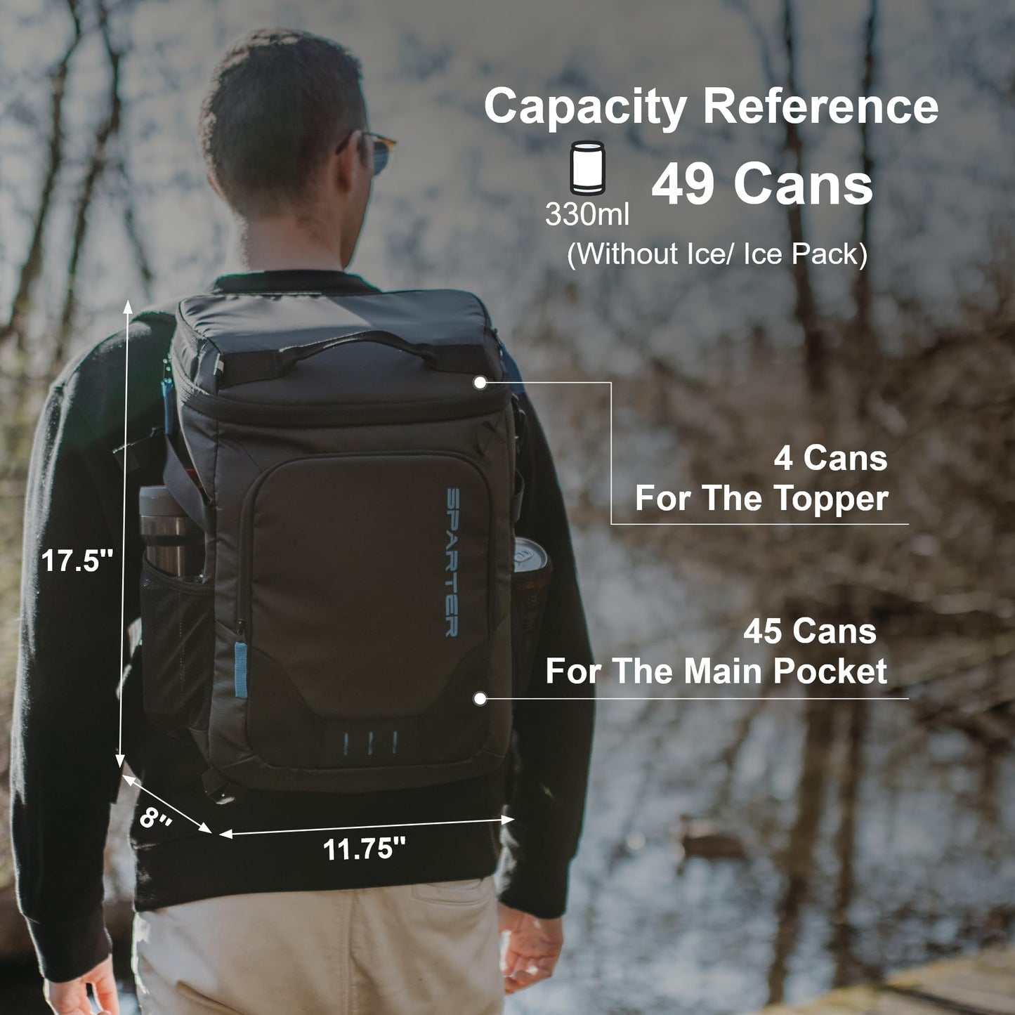SPARTER backpack cooler, 49 can cooler backpack, Insulated thermal backpack, Leakproof, Waterproof, Lightweight, Portable soft cooler for beach, travel, camping, lunch.