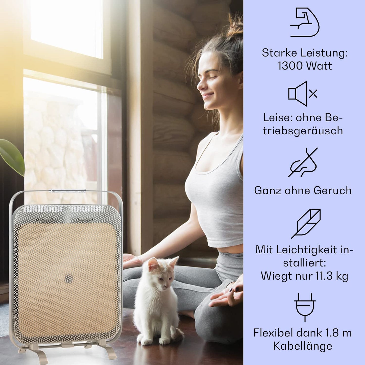 KLARSTEIN HeatPal - Electric heater, extra slim design, infrared heating, heating panel, 1300 W, up to 30 m², heat retention, marble plate - brushed aluminum