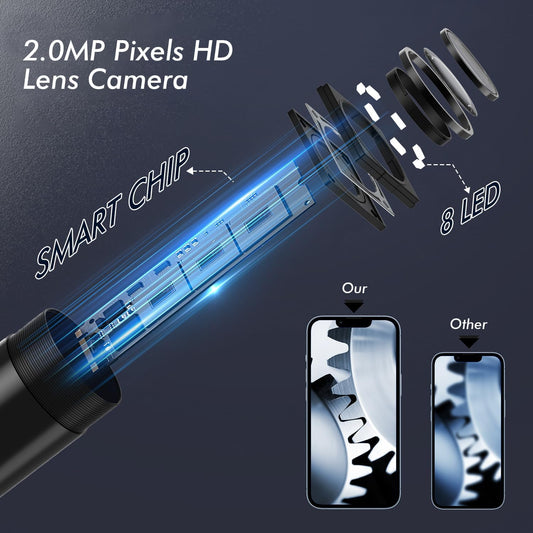 Endoscope camera with 10M light, 1080P HD endoscope camera for mobile phones. Waterproof Ip67, no WiFi required. Inspection camera channel camera for Android & iOS. Tablet 32.8ft/10M.