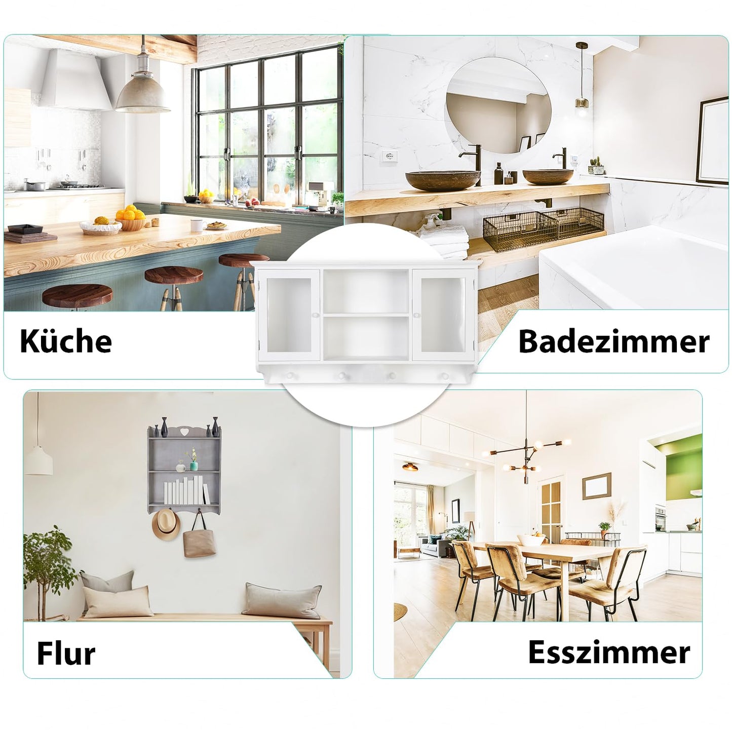 DRULINE wall coat rack white - modern coat rack made of MDF wood, matt lacquered - with sturdy metal hooks, ideal for hallway, bedroom, office - space-saving wall mounting, stylish storage.