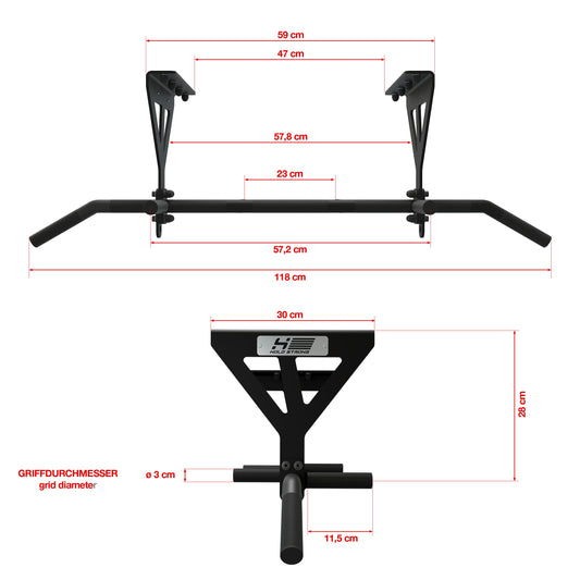 HOLD STRONG Fitness Pull-Up Bar for Ceiling Mount, HS-K-D6, Black, Studio Approved, 6 Non-Slip Grips, Pull Up Exercises & more, incl. E-Book & Mounting Material