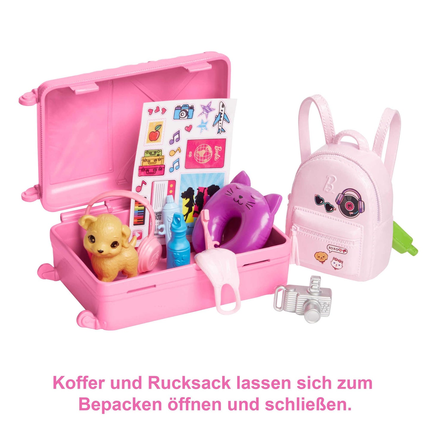 Barbie doll, Barbie Travel with blonde hair, 10+ travel accessories, stickers, suitcase, puppy, includes 1 doll, gift for kids, toy for ages 3+, HJY18