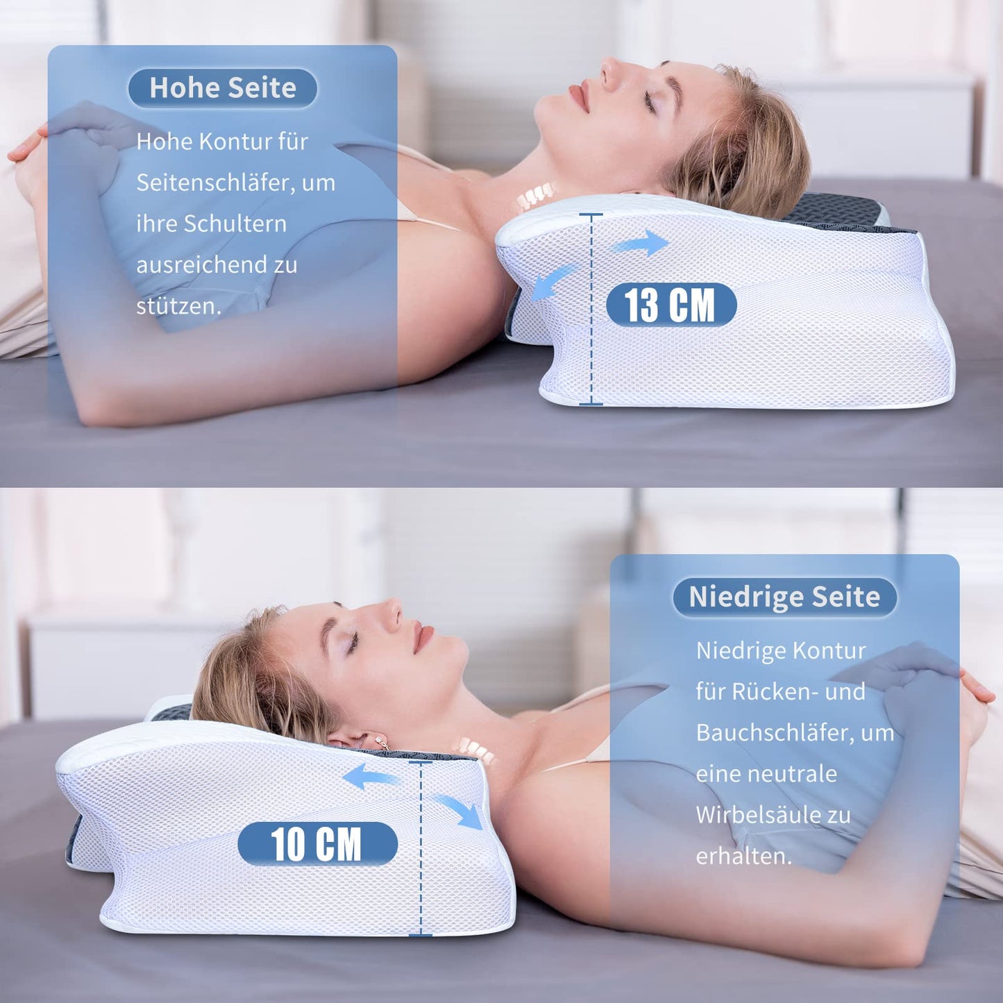 SAHEYER neck pillow, memory foam pillow side sleeper pillow ergonomic orthopedic neck support pillow improve sleep quality neck roll, 60 x 35.5 x 10/13CM sleeping pillow with pillowcase