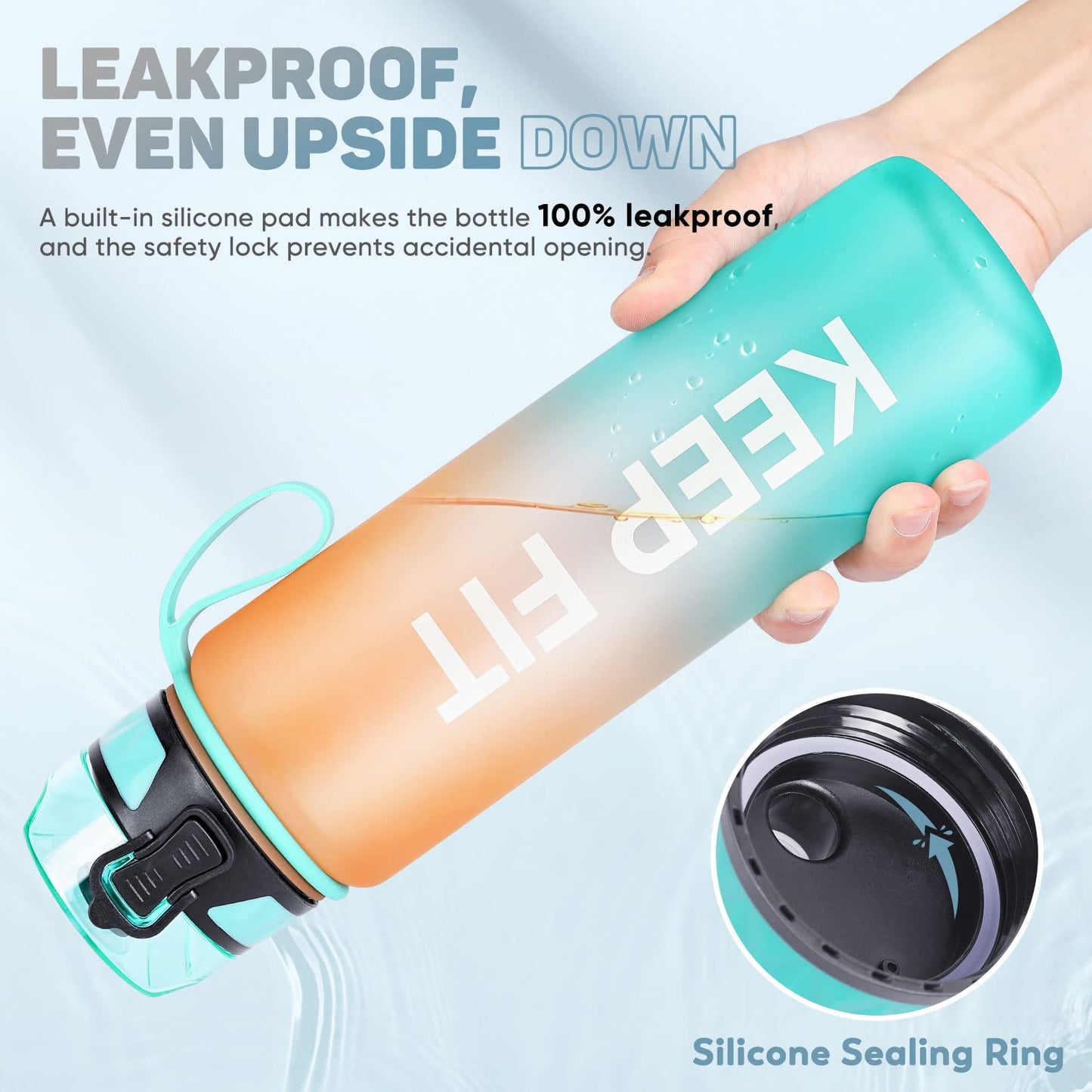 FULDENT 1L sports water bottle, BPA free, with non-slip rubber grip - suitable for biking, outdoor activities, school, gym.