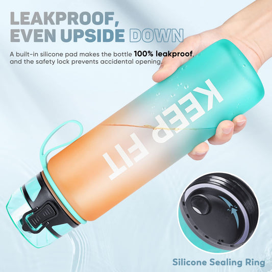 FULDENT 1L sports water bottle, BPA free, with non-slip rubber grip - suitable for biking, outdoor activities, school, gym.