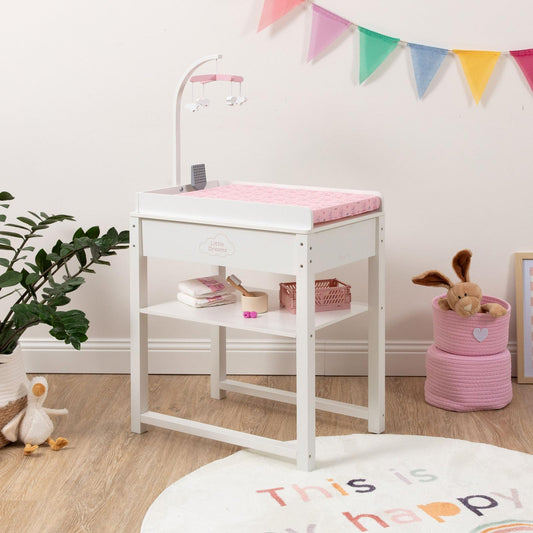 ELLA & PIET® Doll Changing Table Splashy with Bathtub and Mobile made of Wood (White-Pink)
