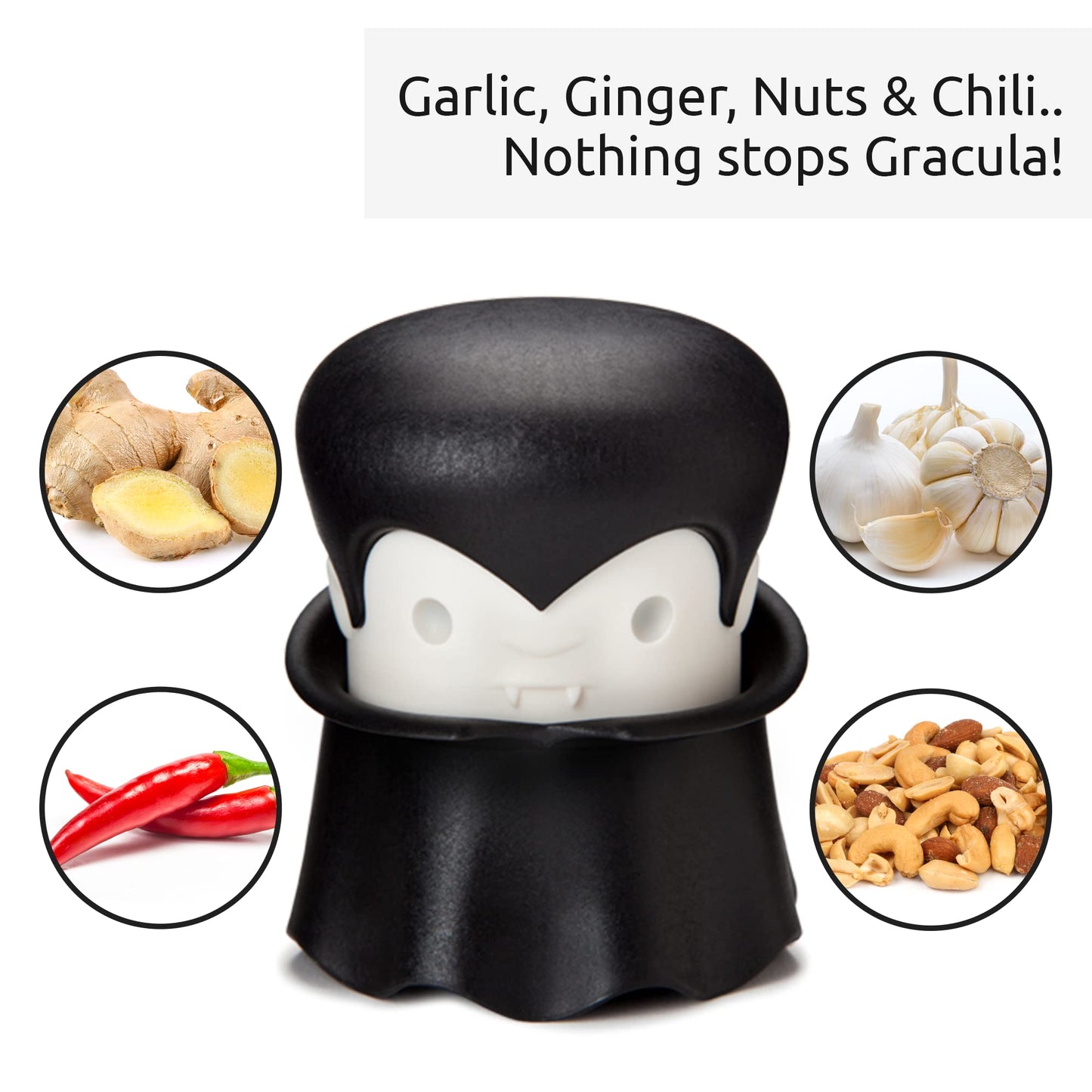 OTOTO Gracula Garlic Crusher - Garlic Chopper & Peeler - Garlic Press Dracula Easy to Use - Twister No BPA - Easy to Clean & Dishwasher Safe - Halloween Decor