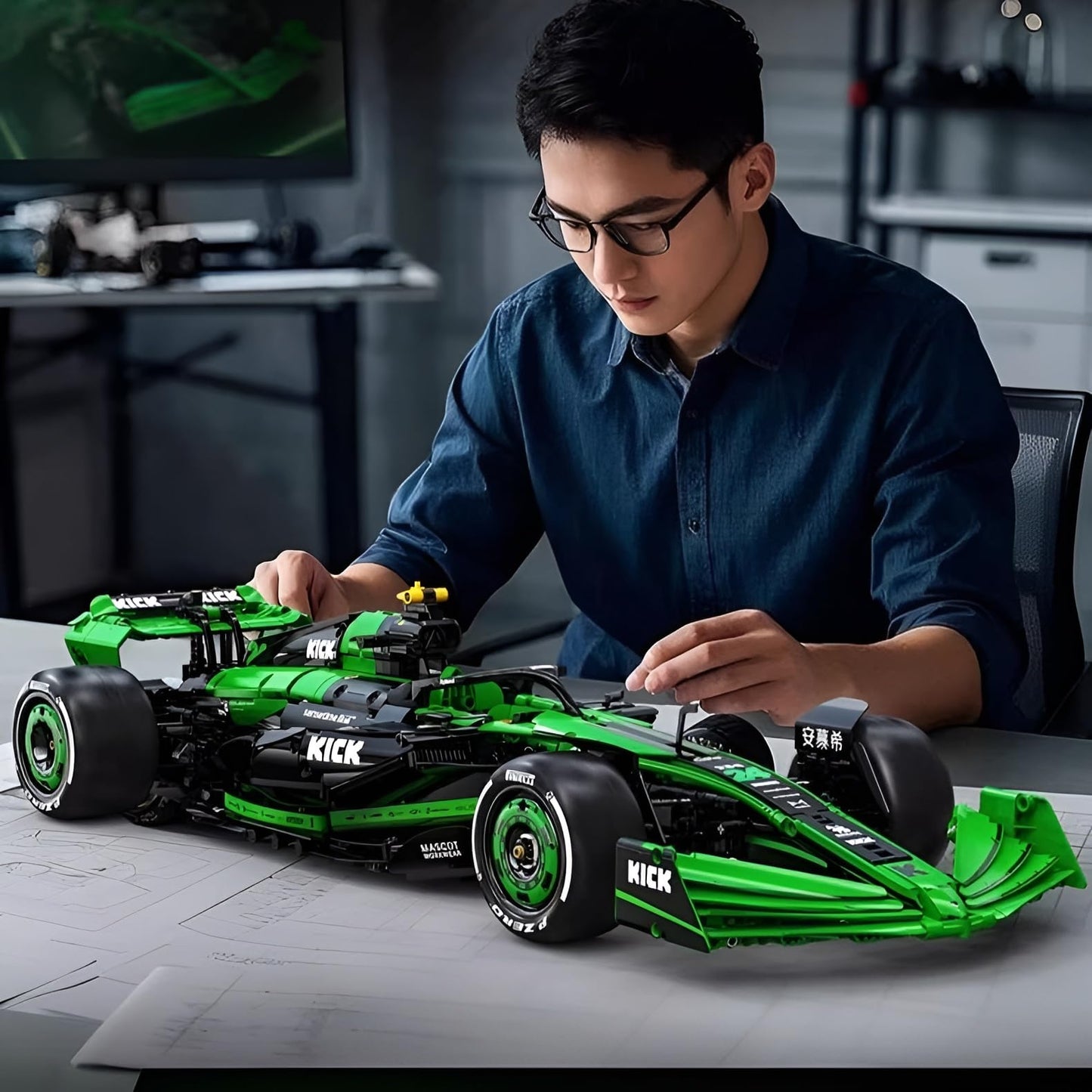 Technology F1 racing car building blocks for Kick Sauber C44, 2553 pieces 1:8 F1 sports car construction bricks toy, racing car gift for F1 fans and adults, compatible with L***