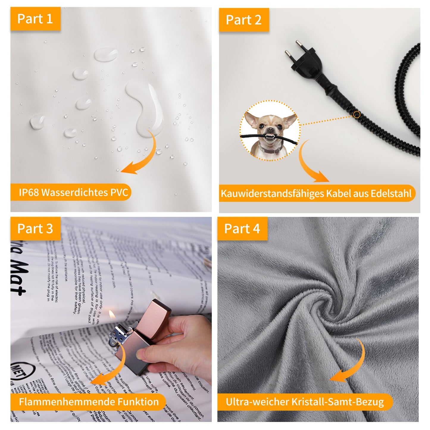 Toozey Cat & Dog Heating Pad Indoor 90 * 60cm, Timing & Temperature Adjustable Safe Electric Pet Heating Blanket, Soft Warming Blanket for Newborn/Small/Older Cat and Dog, Gray - XL