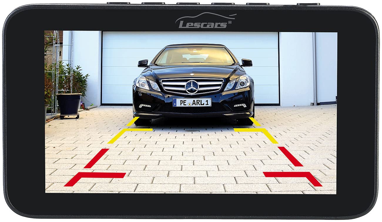 Lescars parking aid: Solar-powered front and rear camera with Full HD and 5" monitor (Solar rearview cameras with monitor, car camera, license plate set for the rear)