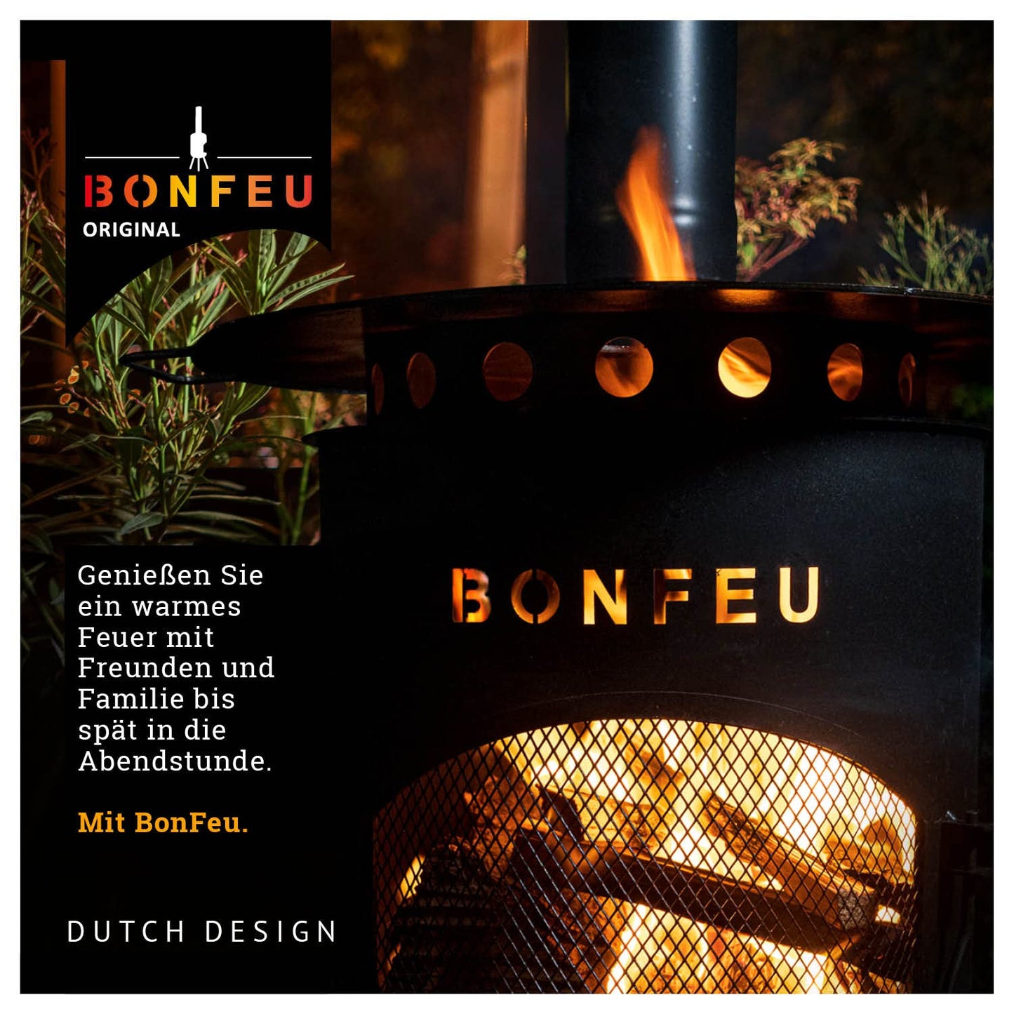 BonFeu Bongiano SP rust - patio fireplace - fire pit with spark protection for relaxing evenings - outdoor fire column - patio fireplace with grill grate - garden oven made of high-quality steel - 30x30x142cm