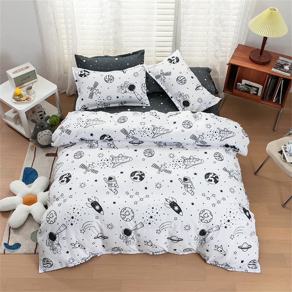 Koudi bedding for children 100x135 Space kids bedding boys White Black Rocket Stars Planets Astronaut Universe Pattern Duvet cover Zipper with pillowcase 40x60cm
