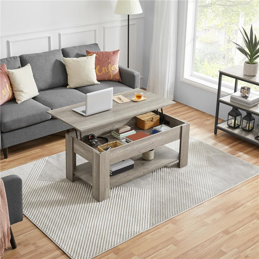Yaheetech Coffee Table Height Adjustable Sofa Table with Storage Shelves Metal Frame Side Table for Living Room, Gray