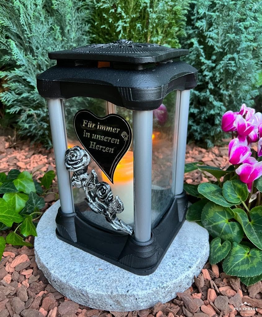 New new grave lantern! Handmade - heart with inscription Forever in our hearts, grave candle grave decoration grave jewelry garden lamp incl. Grave candle...