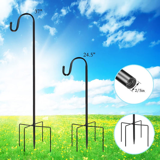 XRR Shepherd's Hooks 2 Pack with 5 prongs 96 cm / 37 inch Shepherd's Hook Metal Garden Stake for lanterns, bird cages, weddings, flower baskets, decorations, etc.