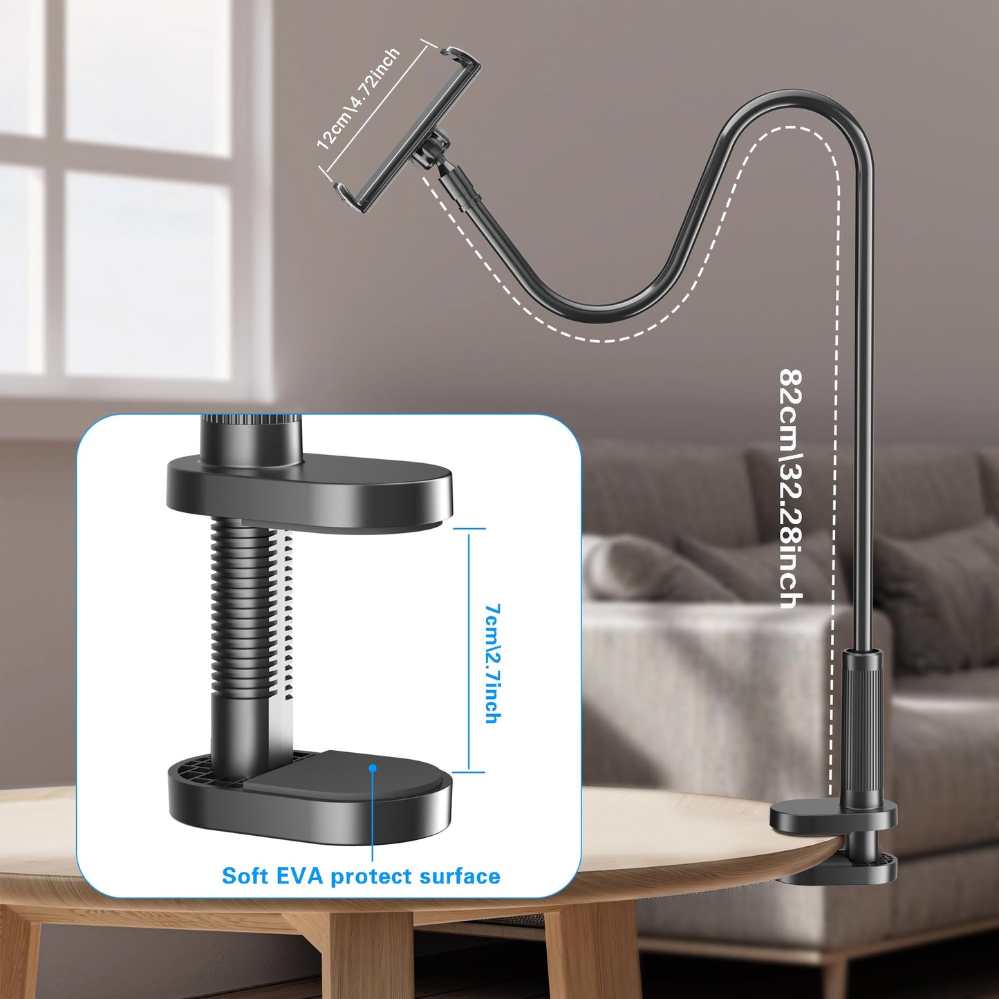 Kefotic swan neck holder for Kindle, for reading in bed, with remote page turner, hands-free desk, nightstand, lazy arm stand for Kindle accessories, gifts for readers.